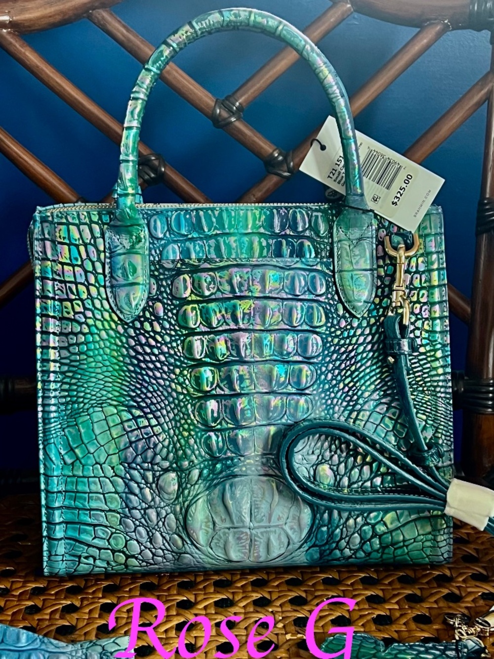 💙🩵NWT Brahmin Iridescent Blue Topaz Small Caroline Handbag w/Strap 2 EYES 💙🩵 - Picture 2 of 15